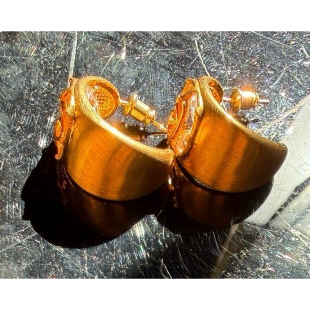 Brushed Gold with Logo Crystal Chunky Hoop Earrings